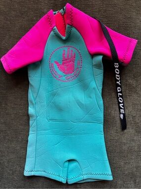 12-24M Body Glove Toddler Neoprene Shorty Wetsuit Aqua Pink Surf Swim EUC